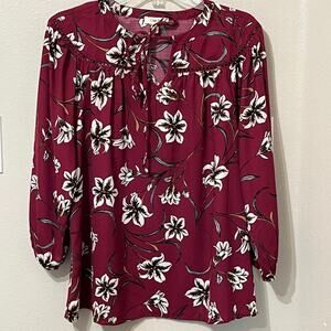 Como Blue Women’s‎ Blouse Sz Medium Pullover Elastic 3/4 Sleeve Floral